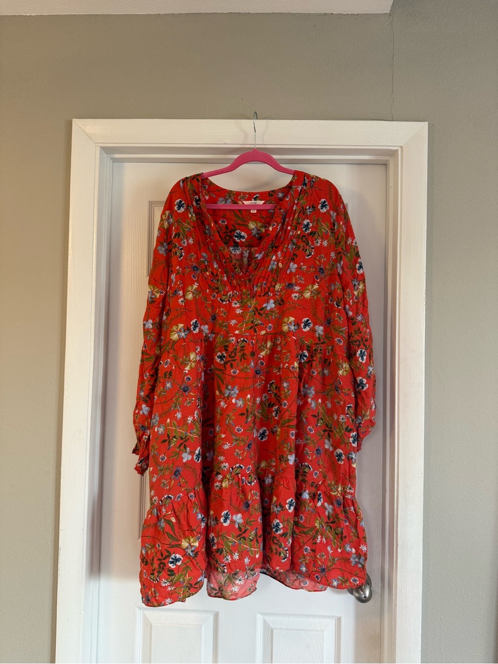 Terra & Sky 2x Orange  Floral V-Neck Tiered mini dress